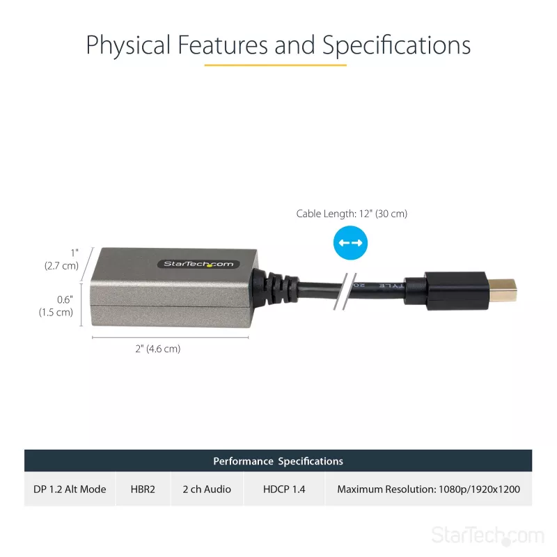 StarTech.com Mini DisplayPort - HDMI-sovitin - mDP - HDMI -sovitindongle - 1080p - Mini DisplayPort 1.2 - HDMI-näyttö - Mini DP - HDMI -videomuunnin - 30 cm kiinteä kaapeli - päivitetty versio MDP2HDMI:stä