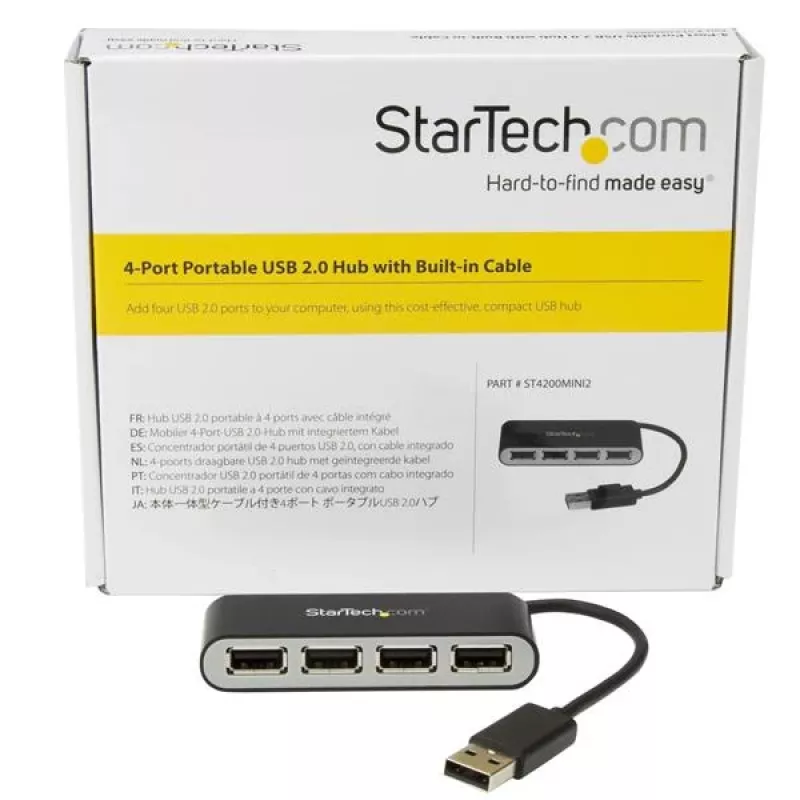 StarTech.com kannettava 4-porttinen USB 2.0 -keskitin integroidulla kaapelilla