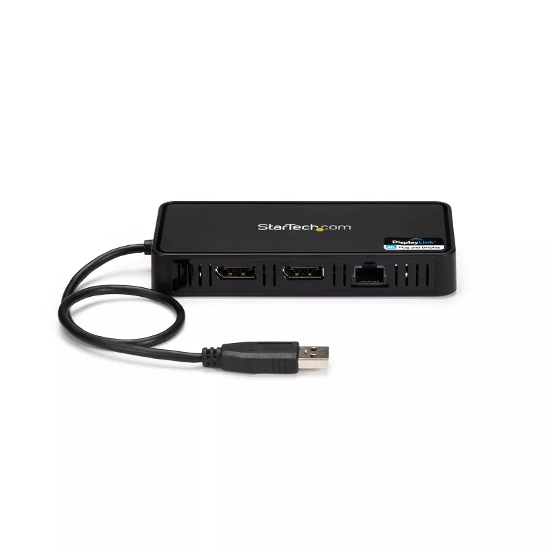 StarTech.com USB 3.0 Mini-Dock – kahden näytön USB-A-telakointiasema DisplayPort 4K 60Hz -videolla ja Gigabit Ethernetillä – 30 cm kaapeli – kannettava USB 3.1 Gen 1 Type-A -kannettavasovitin
