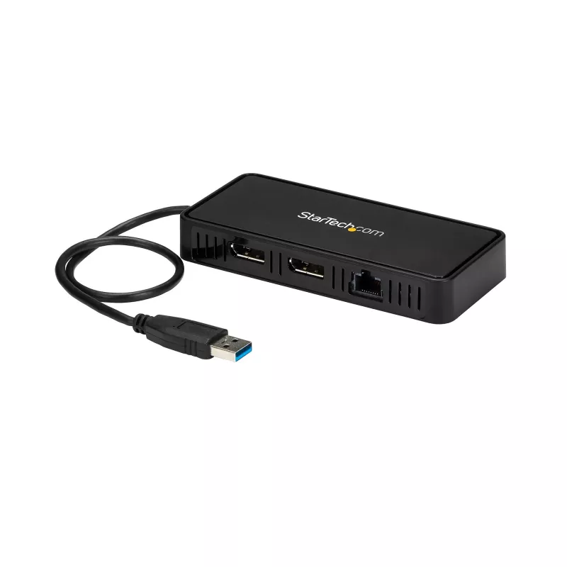 StarTech.com USB 3.0 Mini-Dock – kahden näytön USB-A-telakointiasema DisplayPort 4K 60Hz -videolla ja Gigabit Ethernetillä – 30 cm kaapeli – kannettava USB 3.1 Gen 1 Type-A -kannettavasovitin