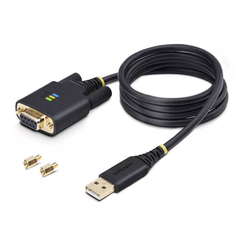 StarTech.com 1 m USB - nollamodeemi sarjasovitinkaapeli, vaihdettavat DB9-ruuvit/mutterit, COM Retention, USB-A - RS232, FTDI, Level-4 ESD-suoja, Windows/macOS/ChromeOS/Linux – kestävä TPE-rakenne