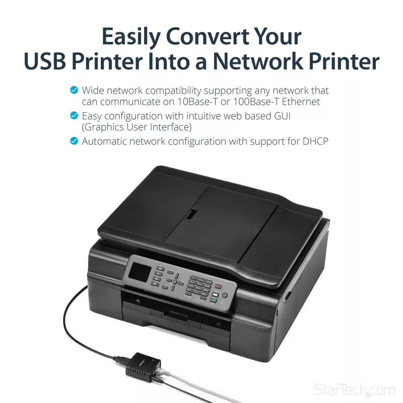 StarTech.com 10/100Mbps Ethernet-USB 2.0 -verkkotulostuspalvelin LPR