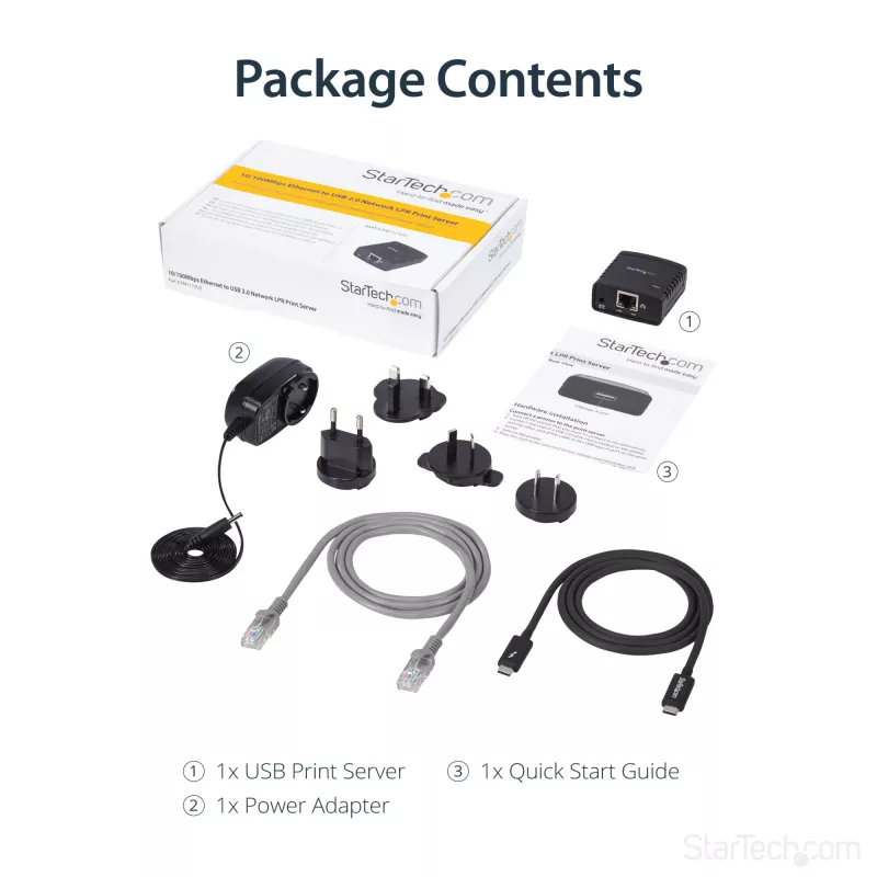 StarTech.com 10/100Mbps Ethernet-USB 2.0 -verkkotulostuspalvelin LPR