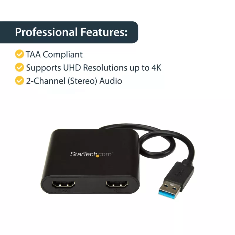 StarTech.com USB 3.0 - Dual HDMI -sovitin, USB-2x HDMI -näyttökonvertteri Windowsille (ei tue macOS/ChromeOS/Linux) - TAA