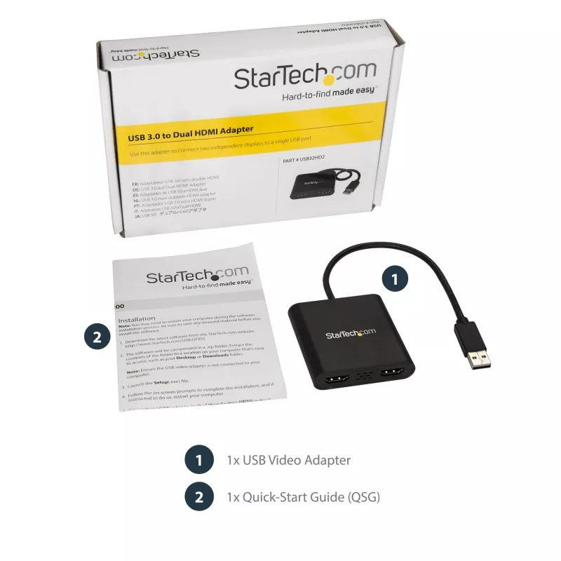 StarTech.com USB 3.0 - Dual HDMI -sovitin, USB-2x HDMI -näyttökonvertteri Windowsille (ei tue macOS/ChromeOS/Linux) - TAA
