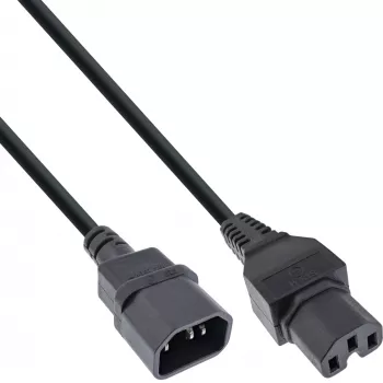 InLine virtakaapelin jatko, kuumalaiteiliitäntä IEC-C15/IEC-C14 suora, 3 m