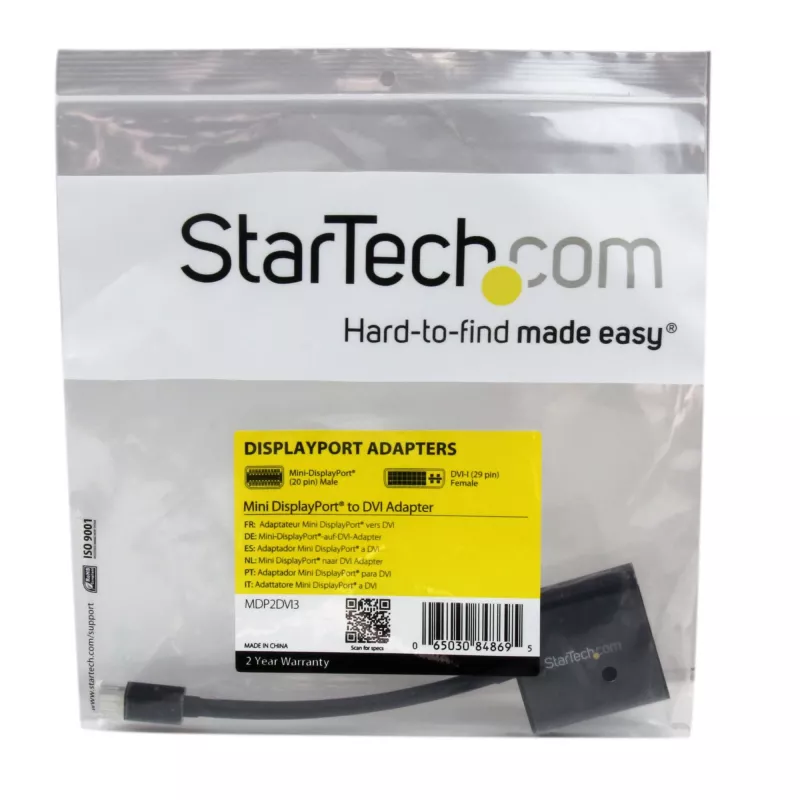 StarTech.com MDP2DVI3 Mini DisplayPort–DVI-sovitin, 1920x1200 (WUXGA), passiivinen, Thunderbolt-yhteensopiva, 17 cm, musta
