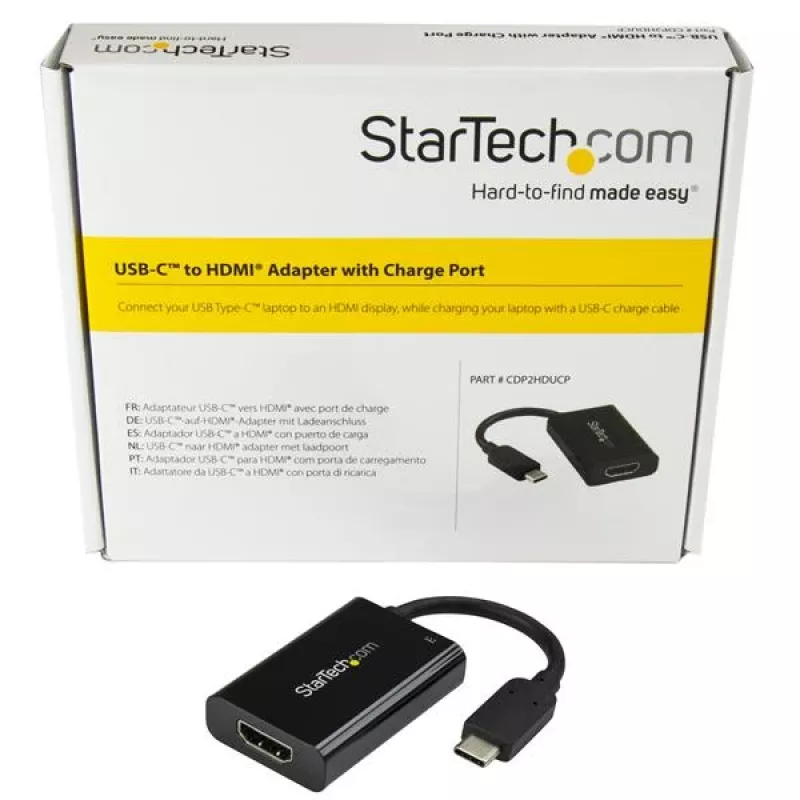 StarTech.com USB-C - HDMI 2.0 -sovitin Power Delivery -toiminnolla - 4K 60Hz USB Type-C - HDMI-näytön videosovitin - 60W PD -läpivientilatausliitäntä - Thunderbolt 3 -yhteensopiva - musta