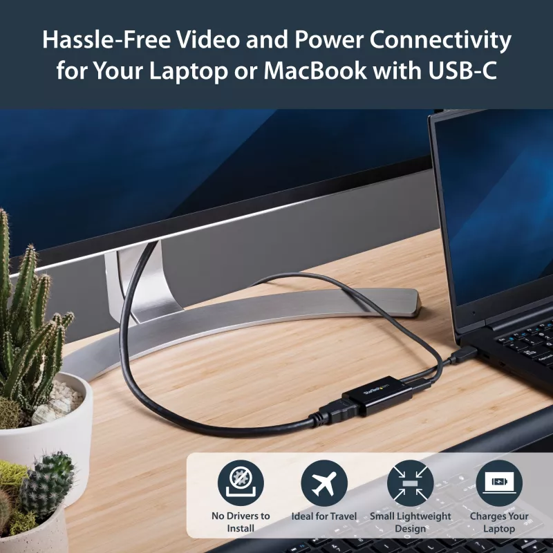 StarTech.com USB-C - HDMI 2.0 -sovitin Power Delivery -toiminnolla - 4K 60Hz USB Type-C - HDMI-näytön videosovitin - 60W PD -läpivientilatausliitäntä - Thunderbolt 3 -yhteensopiva - musta