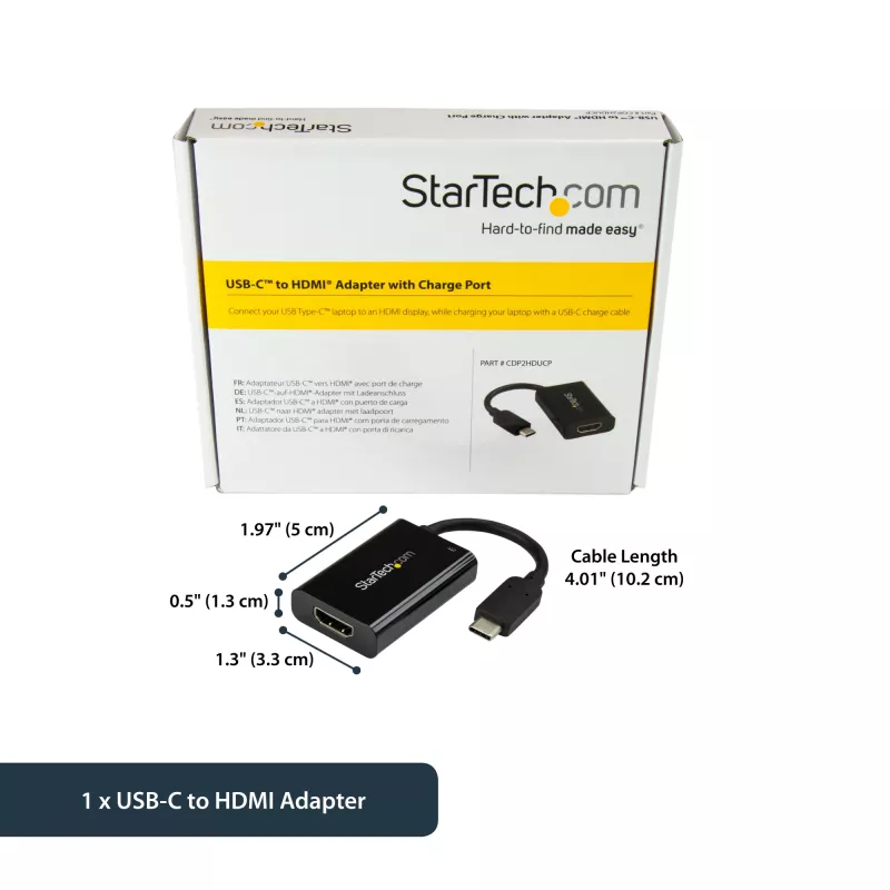 StarTech.com USB-C - HDMI 2.0 -sovitin Power Delivery -toiminnolla - 4K 60Hz USB Type-C - HDMI-näytön videosovitin - 60W PD -läpivientilatausliitäntä - Thunderbolt 3 -yhteensopiva - musta