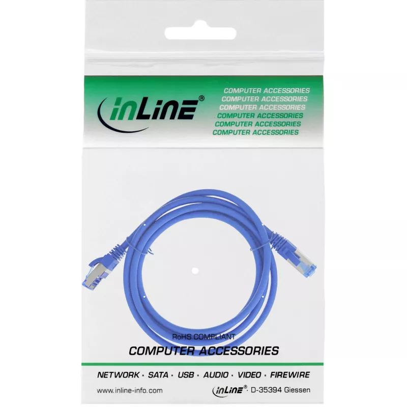InLine patch-kaapeli S/FTP PiMF Cat.6A halogeeniton 500 MHz sininen 1 m