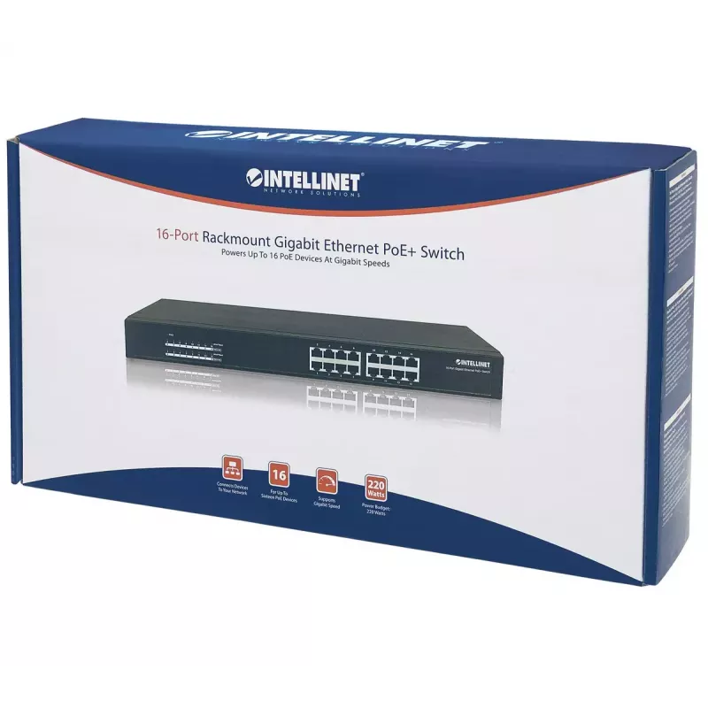 Hallitsematon kytkin Intellinet 16-porttinen gigabit-Ethernet PoE+