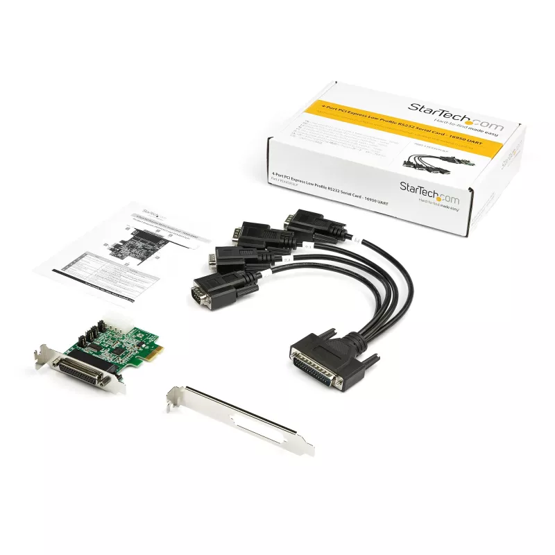 StarTech.com 4-porttinen PCI Express RS232 sarja-adapterikortti – PCIe RS232 sarja-host-ohjainkortti – PCIe sarja DB9 – 16950 UART – Low Profile -laajennuskortti – Windows/Linux – TAA