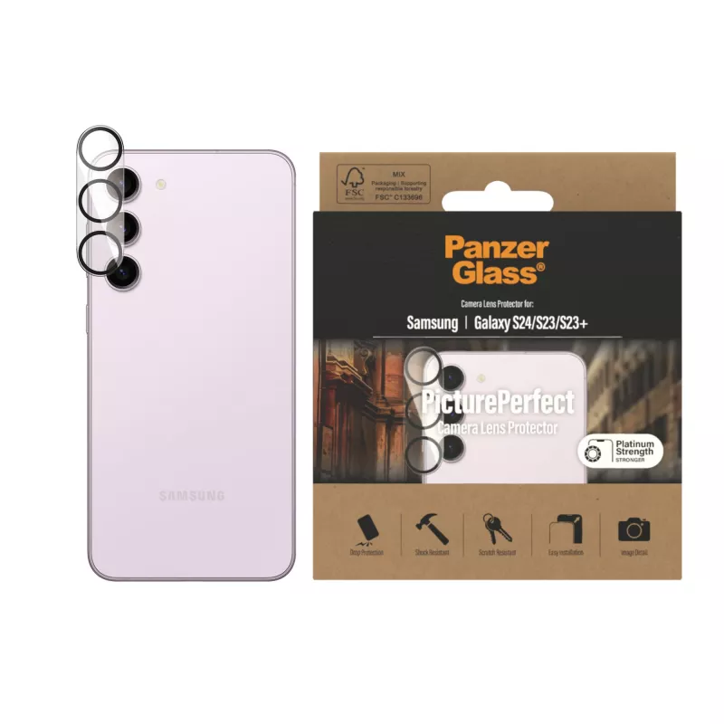 PanzerGlass kameralinssin suojus Samsung Galaxy S23 S23 Plus naarmuuntumaton iskunkestävä