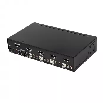 StarTech.com 4-porttinen DisplayPort-KVM-kytkin – 4K 60 Hz – yksi näyttö – kaksiporttinen UHD DP 1.2 USB-KVM-kytkin sisäänrakennetulla USB 2.0 -keskittimellä ja äänellä – Dell, HP, Apple, Lenovo – TAA-yhteensopiva