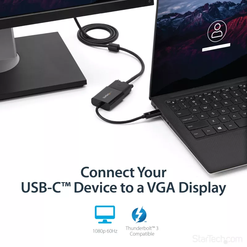 StarTech.com USB-C – VGA-sovitin - musta - 1080p - videosovitin MacBook Prolle - USB C – VGA-näyttösovitin - päivitetty versio on CDP2VGAEC
