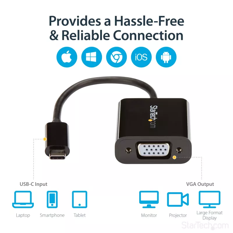 StarTech.com USB-C – VGA-sovitin - musta - 1080p - videosovitin MacBook Prolle - USB C – VGA-näyttösovitin - päivitetty versio on CDP2VGAEC