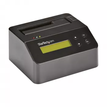StarTech.com yksipaikkainen kiintolevyn tyhjennyslaite, erillinen HDD/SSD-tietojen poistaja, USB 3.0 - SATA II (3 Gbit/s), 9 tyhjennystilaa, LCD-näyttö, turvallinen kiintolevyn tyhjennystelakka, DB-9 tulostinliitäntä, TAA-yhteensopiva