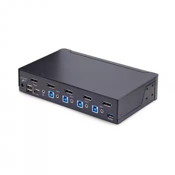 StarTech.com 4-porttinen DisplayPort KVM-kytkin, 8K 60Hz / 4K 144Hz, yksi näyttö, DP 1.4, 2x USB 3.0 -portti, 4x USB 2.0 HID -portti, painike- ja pikanäppäinvaihto, TAA-yhteensopiva - käyttöjärjestelmäriippumaton, metallikotelo