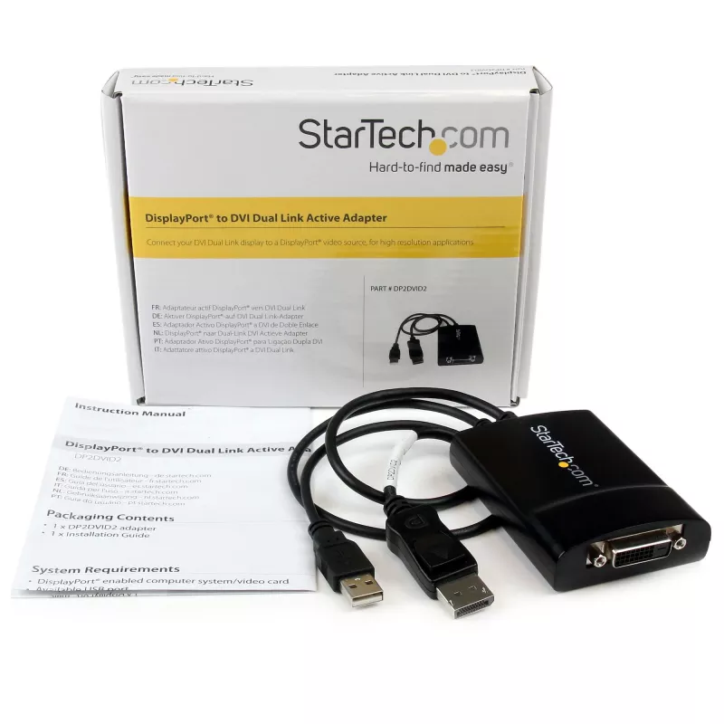 StarTech.com DisplayPort-DVI Dual Link -aktiivisovitin - DisplayPort-DVI-D-sovitin videomuunnin 2560x1600 60Hz - DP 1.2 - DVI-näyttö - USB-virtalähde - lukittuva DP-liitin