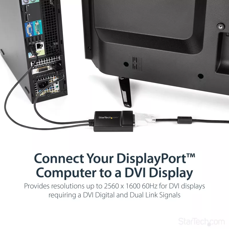 StarTech.com DisplayPort-DVI Dual Link -aktiivisovitin - DisplayPort-DVI-D-sovitin videomuunnin 2560x1600 60Hz - DP 1.2 - DVI-näyttö - USB-virtalähde - lukittuva DP-liitin
