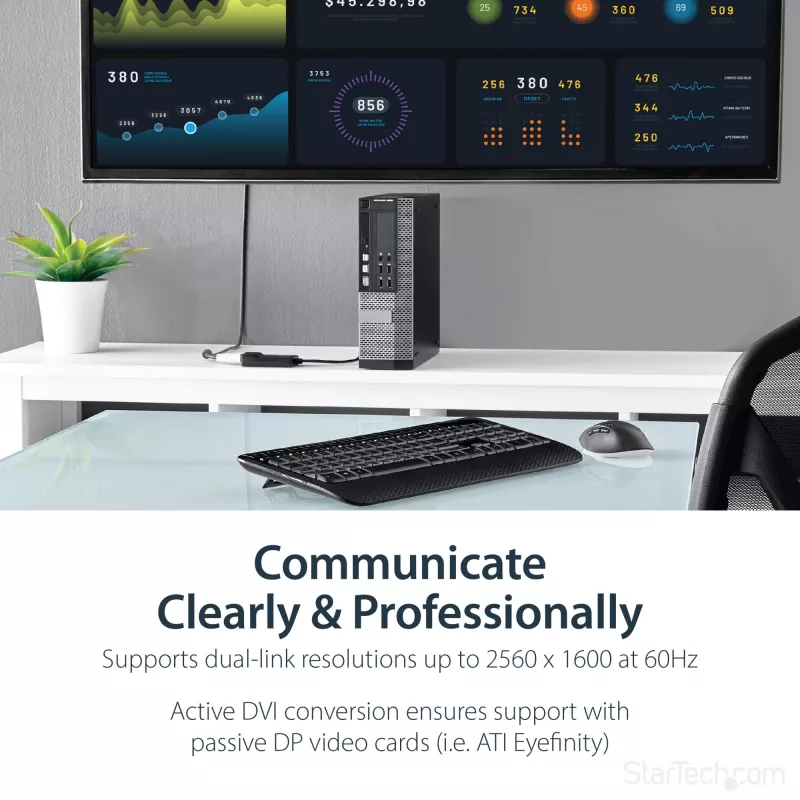 StarTech.com DisplayPort-DVI Dual Link -aktiivisovitin - DisplayPort-DVI-D-sovitin videomuunnin 2560x1600 60Hz - DP 1.2 - DVI-näyttö - USB-virtalähde - lukittuva DP-liitin