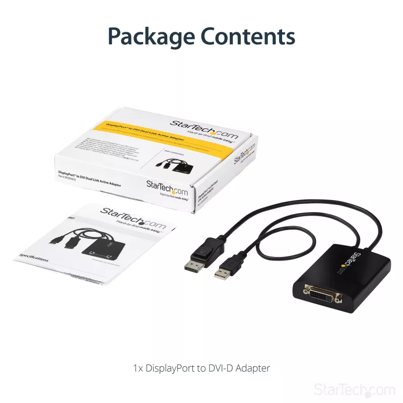 StarTech.com DisplayPort-DVI Dual Link -aktiivisovitin - DisplayPort-DVI-D-sovitin videomuunnin 2560x1600 60Hz - DP 1.2 - DVI-näyttö - USB-virtalähde - lukittuva DP-liitin