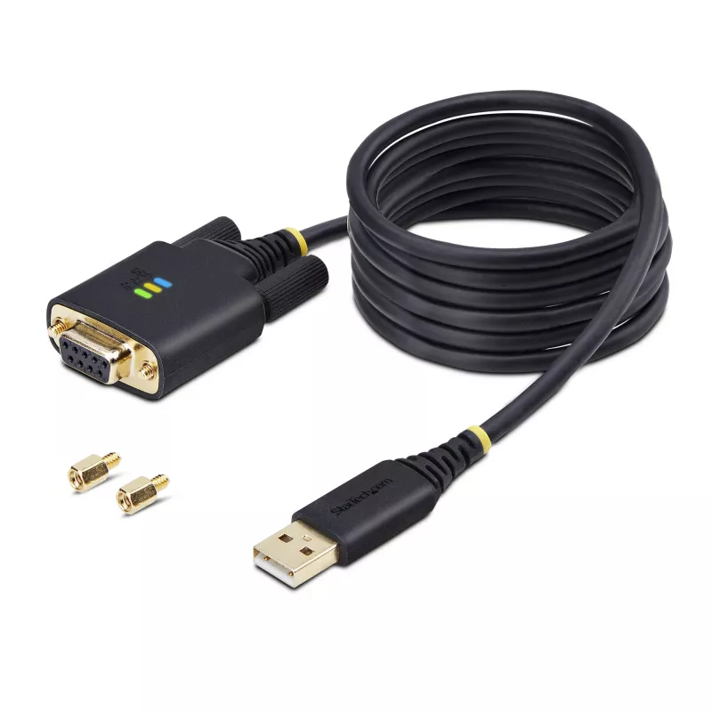StarTech.com 2 m USB – nollamodeemi-sarja-adapterikaapeli, COM-säilytys, FTDI, USB-A – DB9 RS232, vaihdettavat DB9-ruuvit/mutterit, Windows/macOS/Linux