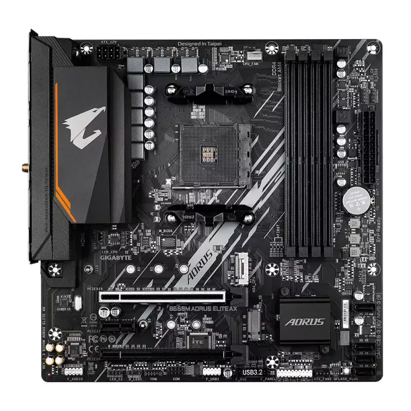 Emolevy GIGABYTE B550M AORUS ELITE AX, AMD B550, kanta AM4, Micro ATX