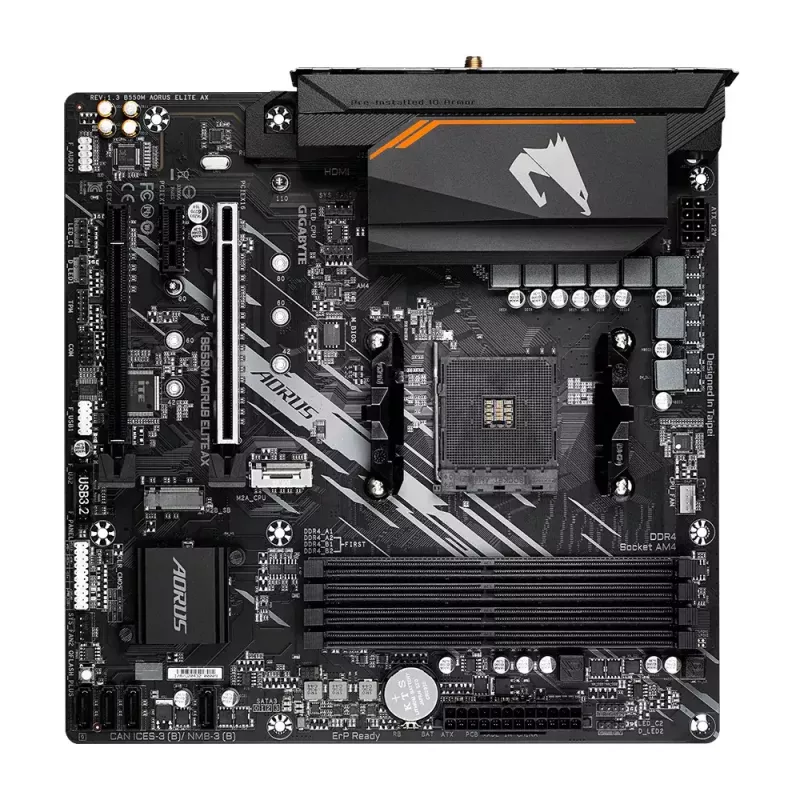 Emolevy GIGABYTE B550M AORUS ELITE AX, AMD B550, kanta AM4, Micro ATX