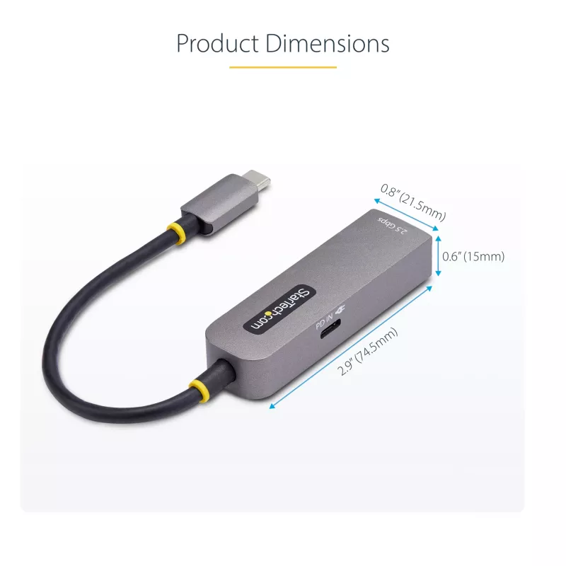 StarTech.com 2.5GbE USB-C – Ethernet-adapteri, 100W PD läpivienti, NBASE-T NIC, USB 3.0 Type-C 2.5/1G moninopeusverkko, Thunderbolt-yhteensopiva, Windows & Mac
