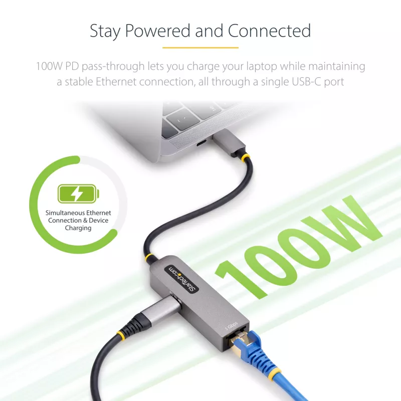 StarTech.com USB-C – Ethernet-adapteri, NIC, 100W PD läpivienti, USB 3.0 Type-C 1 Gbit/s moninopeusverkkoadapteri, Thunderbolt-yhteensopiva, Windows & Mac