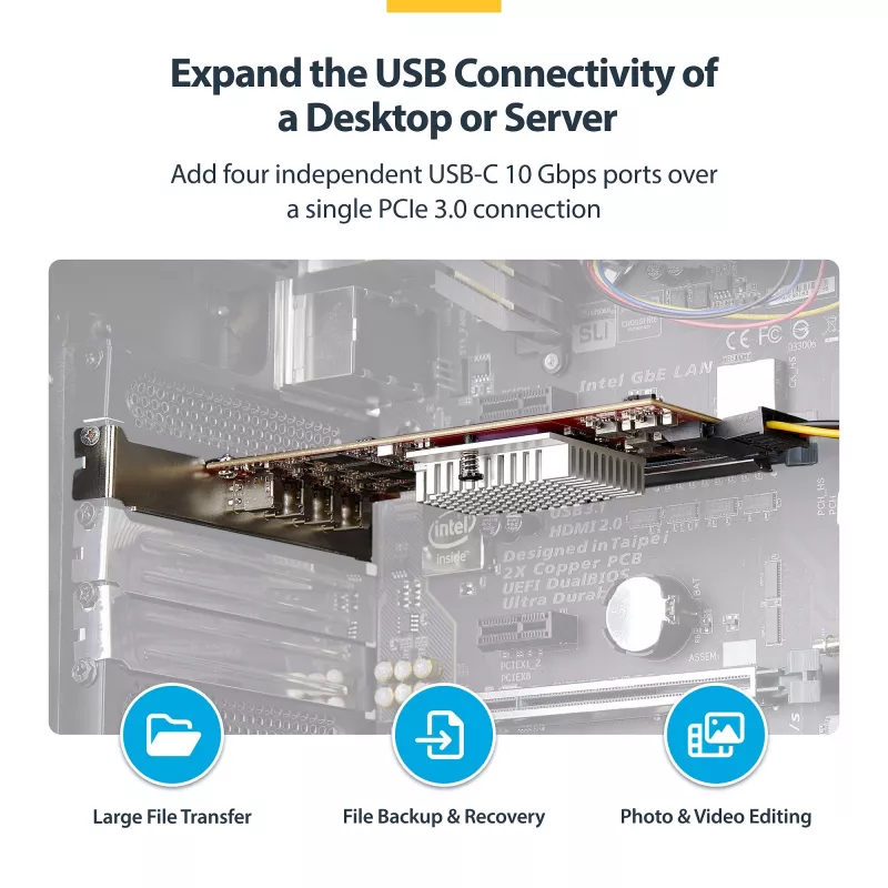 StarTech.com 4-porttinen USB Type-C PCIe -kortti, USB 3.2 10Gbps, USB-C PCI Express -laajennuskortti, 4x riippumaton USB-ohjain, Windows/Linux/macOS, TAA-yhteensopiva