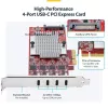 StarTech.com 4-porttinen USB Type-C PCIe -kortti, USB 3.2 10Gbps, USB-C PCI Express -laajennuskortti, 4x riippumaton USB-ohjain, Windows/Linux/macOS, TAA-yhteensopiva