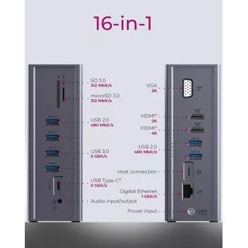 ICY BOX IB-DK2262AC johdollinen USB 3.2 Gen 1 (3.1 Gen 1) Type-C antrasiitti