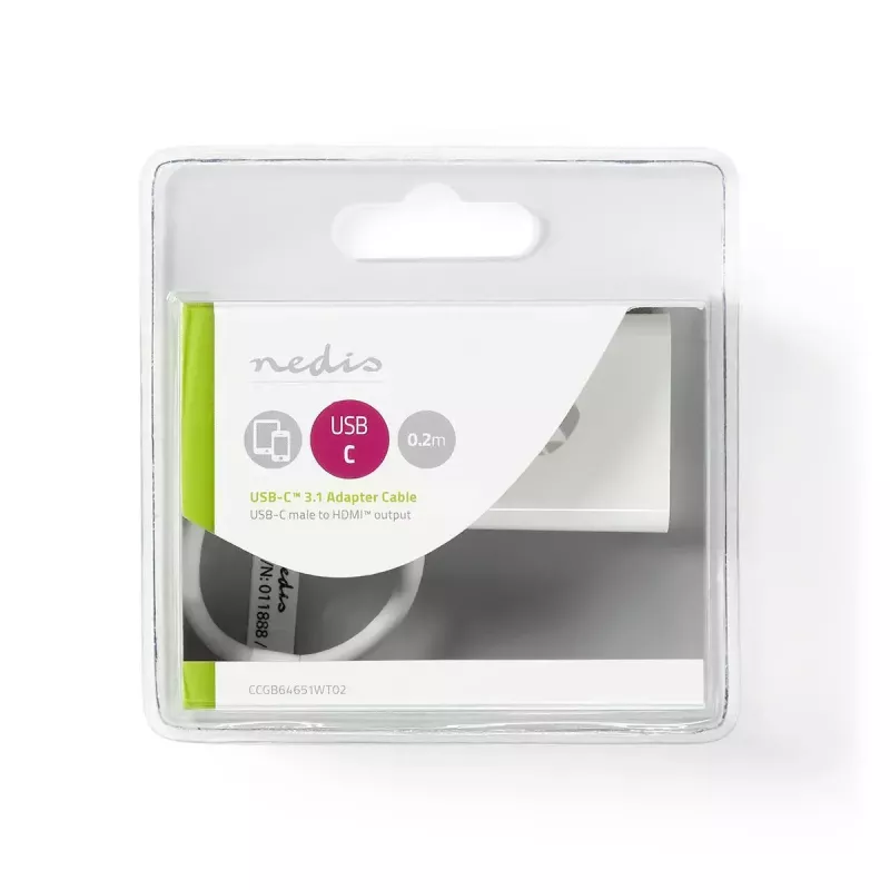 Nedis CCGB64651WT02 USB-C–HDMI-sovitin USB 3.2 Gen1, 0,20 m, nikkelöity, PVC, valkoinen