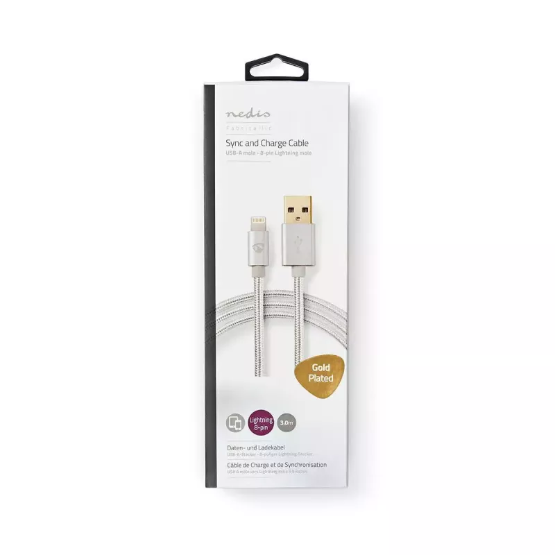 Matkapuhelinkaapeli Nedis CCTB39300AL30 alumiini 3 m USB A Lightning