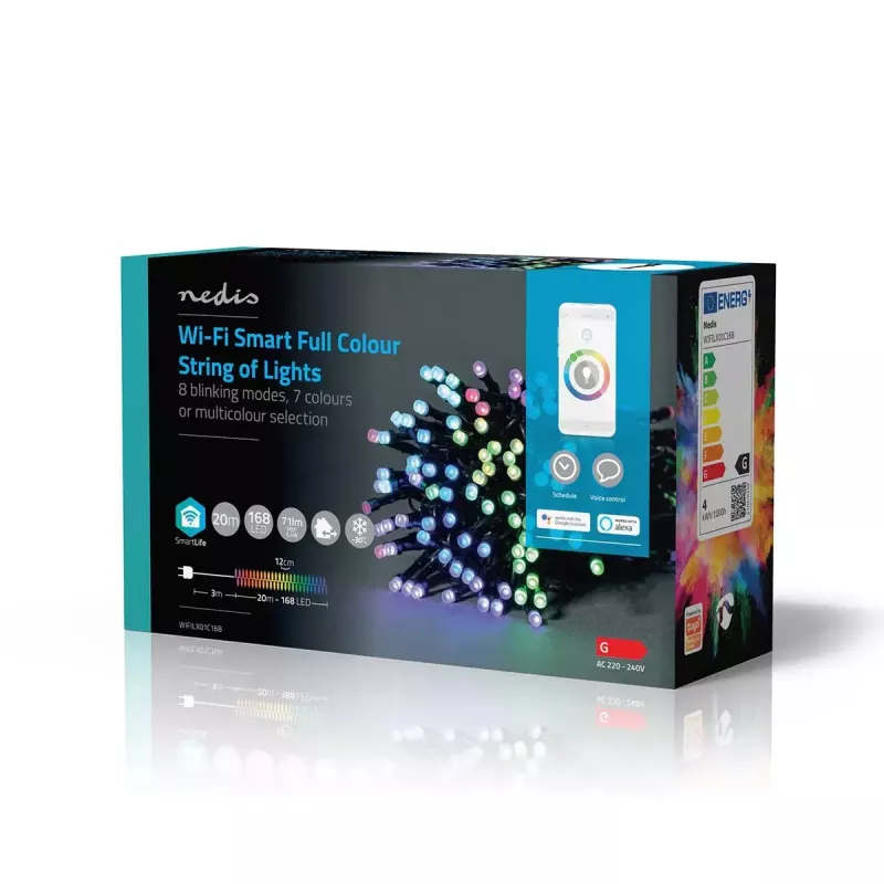 Nedis SmartLife WIFILX01C168 LED-joulukuusen valosarja, 168 LED, RGB, Wi-Fi, 20 m