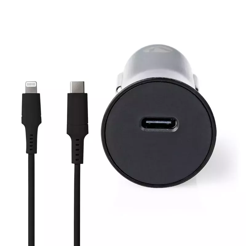 Nedis CCPDL20W111BK autolaturi 20W, 1x USB-C, Lightning 8-pin -kaapeli, musta