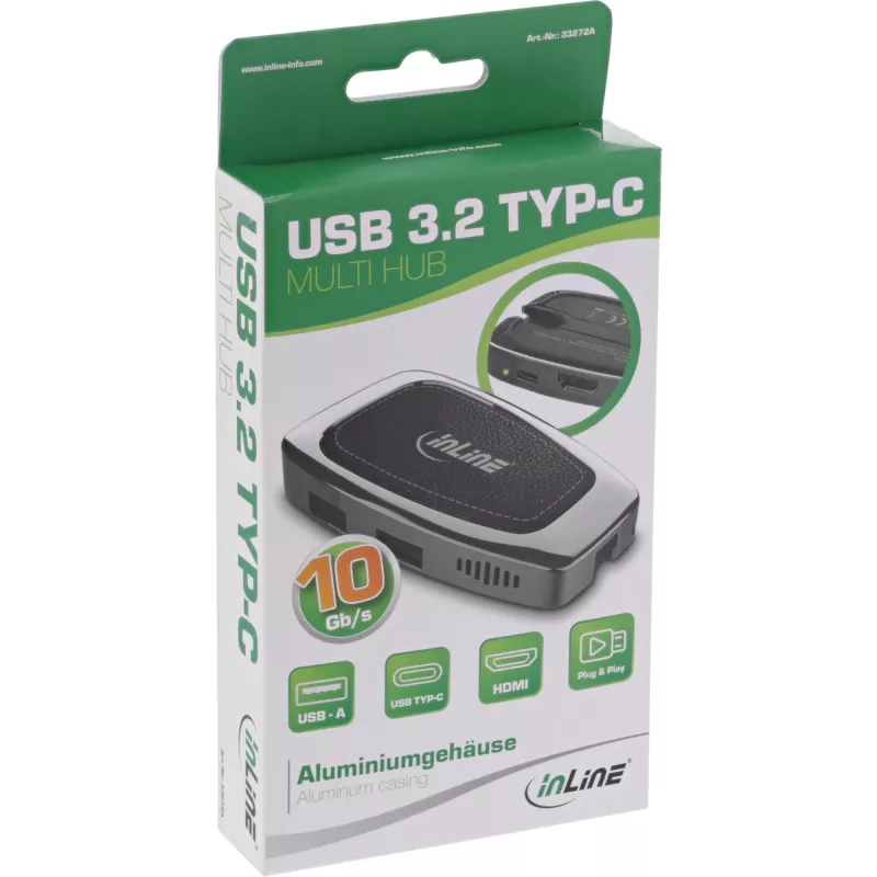USB-keskitin InLine USB 3.2 Gen. 2 Multi Hub (2xUSB-A + 1xHDMI + 1xUSB-C)