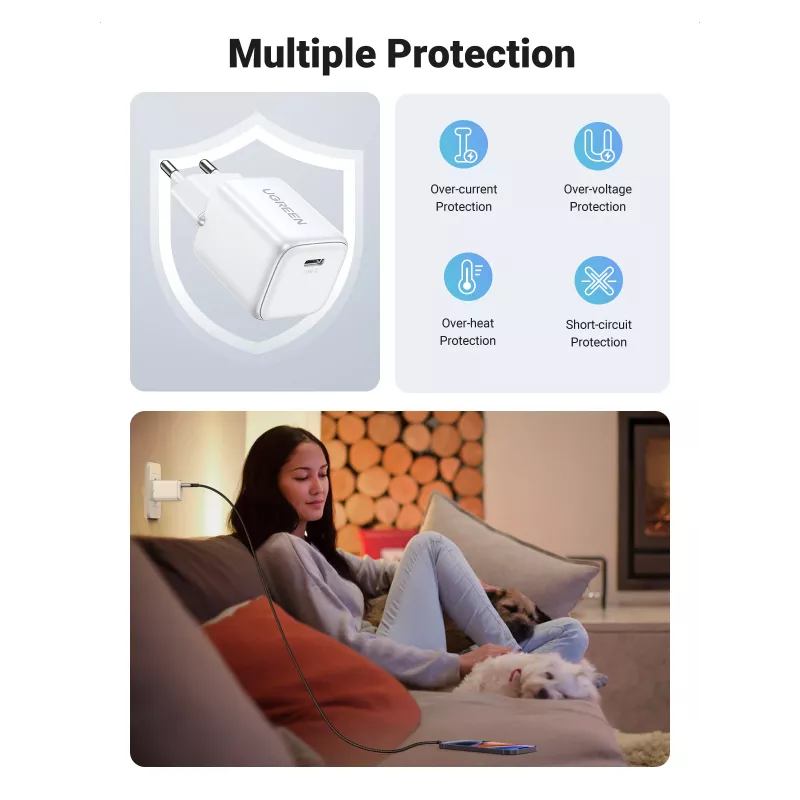 Sisälaturi Ugreen 15324 universaali valkoinen AC 1 USB Type-C liitäntä