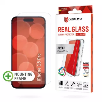Displex näytönsuojakalvo + kotelo Apple iPhone 15 Pro, Eco-asennuskehys, naarmuuntumaton