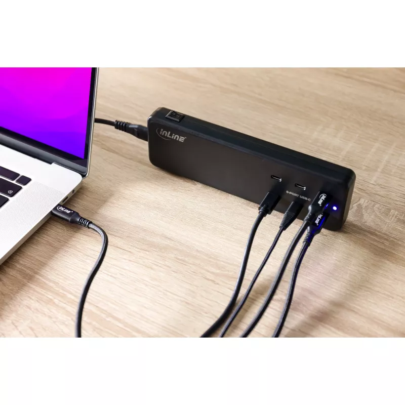 InLine moniporttivirtalähde, laturi, 6x USB-C, PD 3.0, GaN, musta