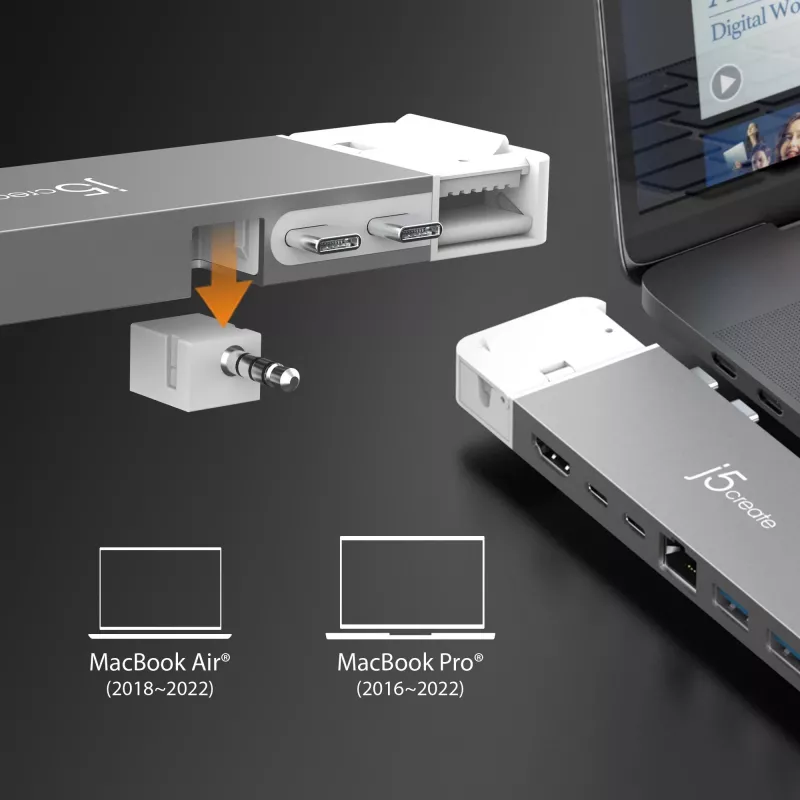 USB-keskitin j5create JCD395 4K60 Elite Pro johdollinen USB4 MagSafe-sarjalla