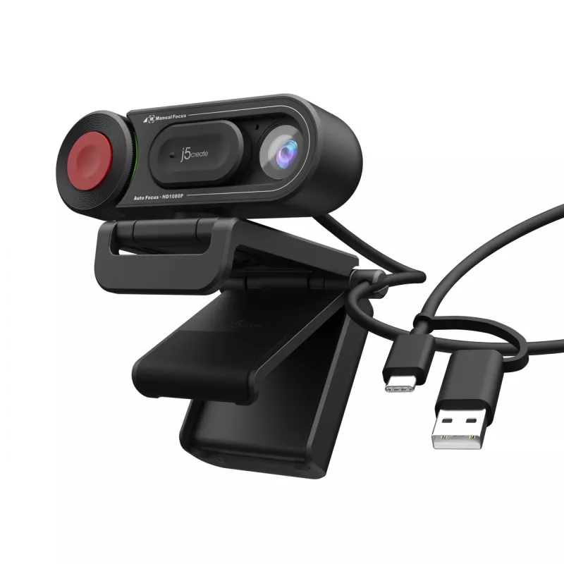 j5create JVU250 HD-verkkokamera automaatti- ja manuaalitarkennuskytkimellä