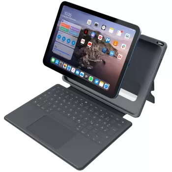 ASTAR DEQSTER Smart Rugged Touch Plus näppäimistö iPad 10,9 tuumalle — QWERTZ saksa, mekaaniset kytkimet, Smart Connector -telakointi, harmaa