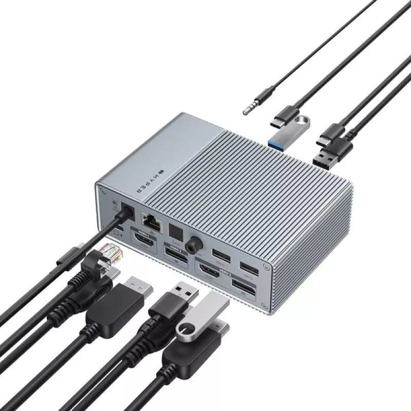 HyperDrive GEN2 HDG215-EUZ 15-in-1 USB-C-telakointiasema, 2x HDMI, 2x DisplayPort, 100W Power Delivery, hopea