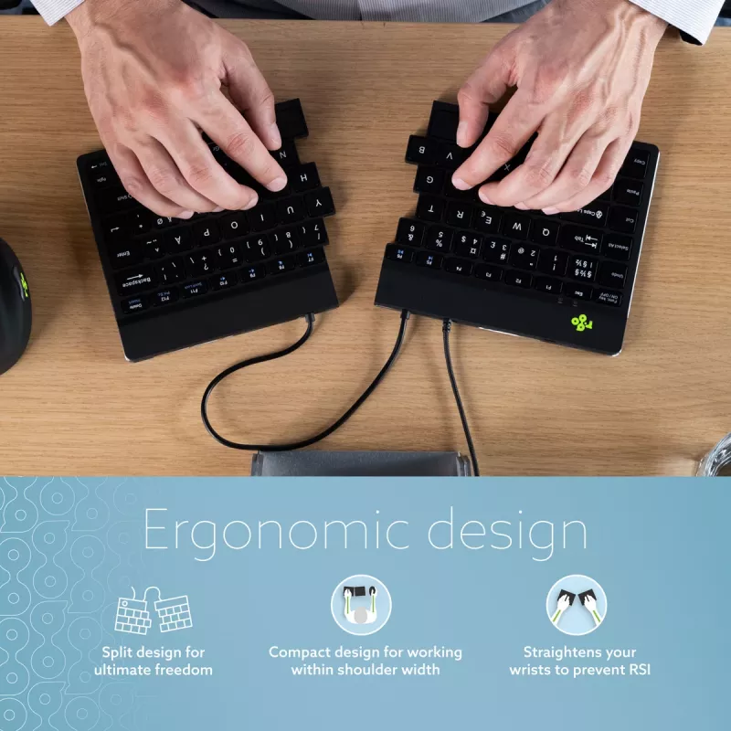 R-Go Tools Ergonomic näppäimistö R-Go Split Break v2 with break software, ergonominen jaettu näppäimistö, QWERTZ (DE), Wired, musta