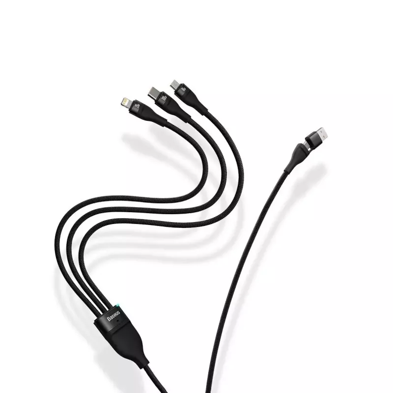 Baseus Flash Series 2 3-in-1 USB-kaapeli, USB-C + Micro USB + Lightning, 100 W, 1,2 m, sininen