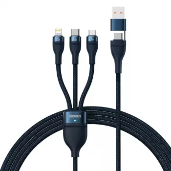 Baseus Flash Series 2 3-in-1 USB-kaapeli, USB-C + Micro USB + Lightning, 100 W, 1,2 m, sininen